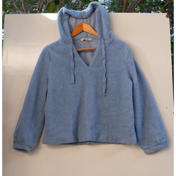 Women's Ann Taylor LOFT Baby Blue Pullover Sherpa Hoodie Sweatshirt Size Large - Picture 1 of 5